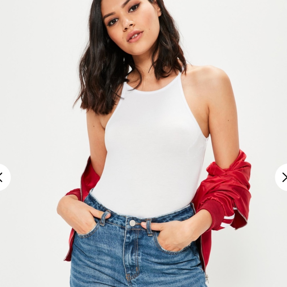 BRAND NEW White 90s Neckline Sleeveless Bodysuit